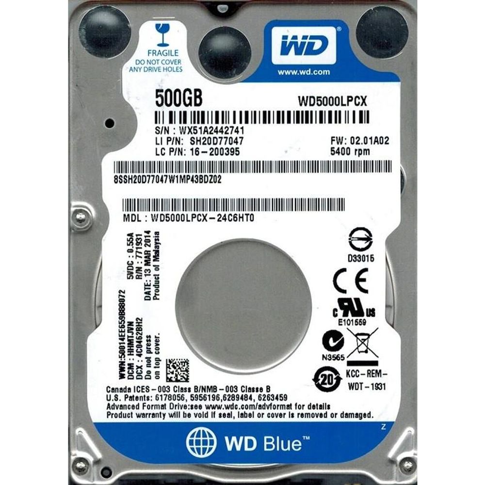 HDD intern notebook WD 2.5, 500GB, Blue, SATA3, 5400RPM, 8MB, 6.8mm grosime, w/ AdvFormat