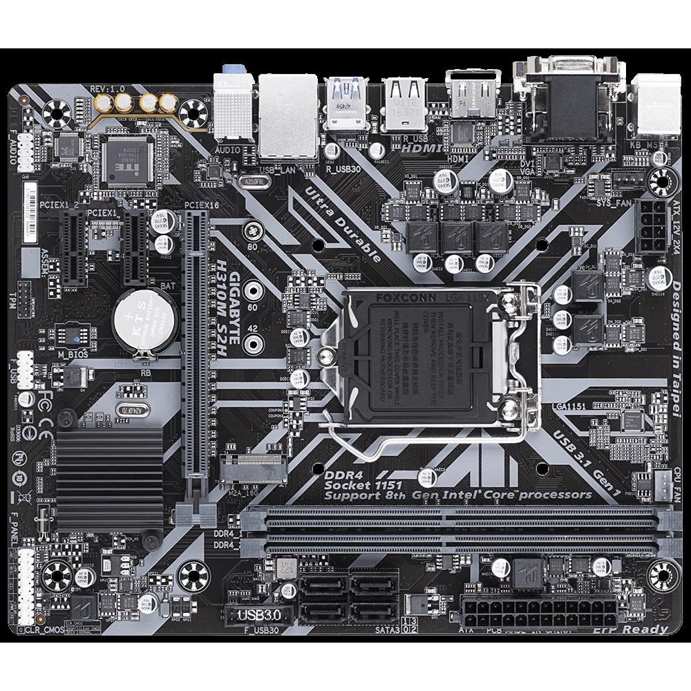 Placa de baza Gigabyte H310M S2H, Socket LGA1151 v2, 2*DDR4 2666/2400/2133MHz memory modules, 1x DVI-D/HDMI/D-Sub, 1x PCI Express x16 slot, 2x PCIe