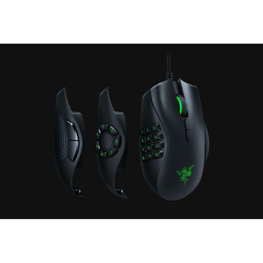 Mouse Razer, 5G optical sensor, Naga Trinity, 3 interchangeable side plates with 2, 7 and 12-button configurations, Up to 19 programmable buttons,
