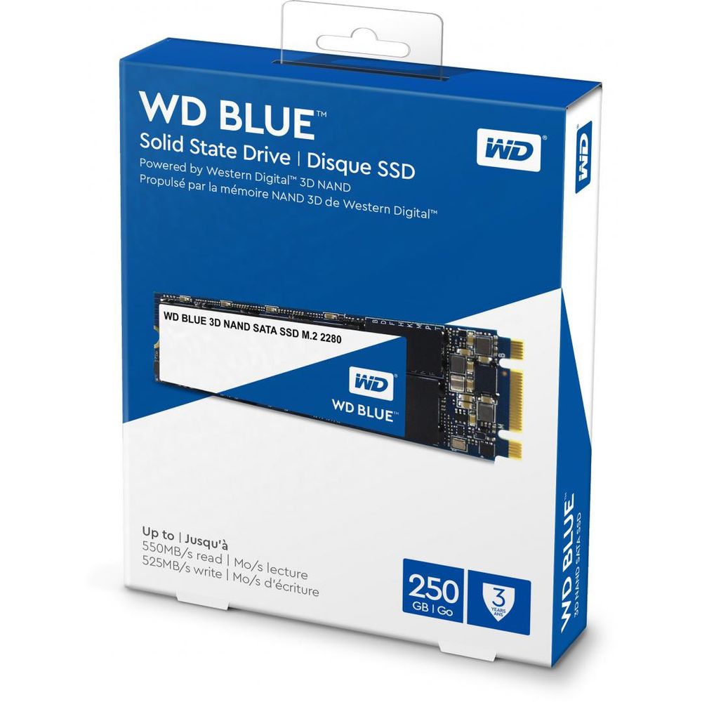 SSD WD, 250GB, Blue, M.2 2280, 3D NAND, rata transfer r/w 560mbs/530mbs dacris.net imagine 2022 depozituldepapetarie.ro