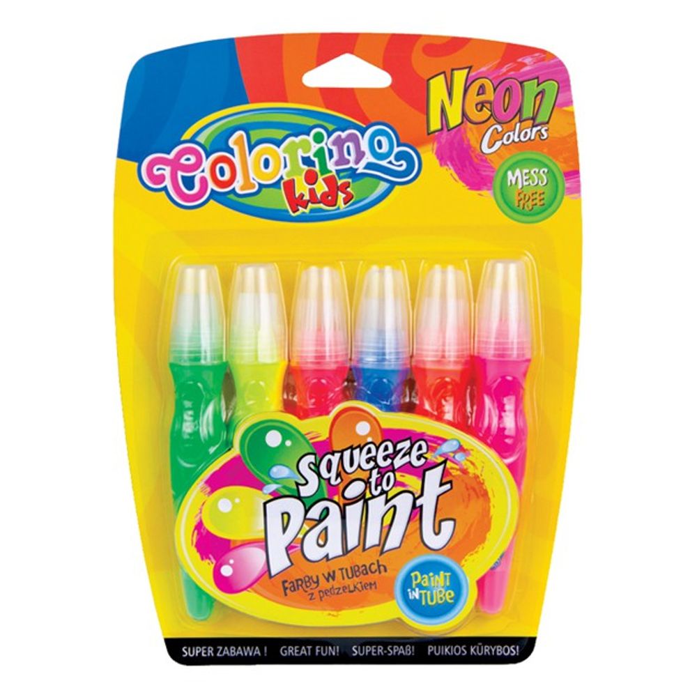 Tempera in tub cu perie, 6 culori neon