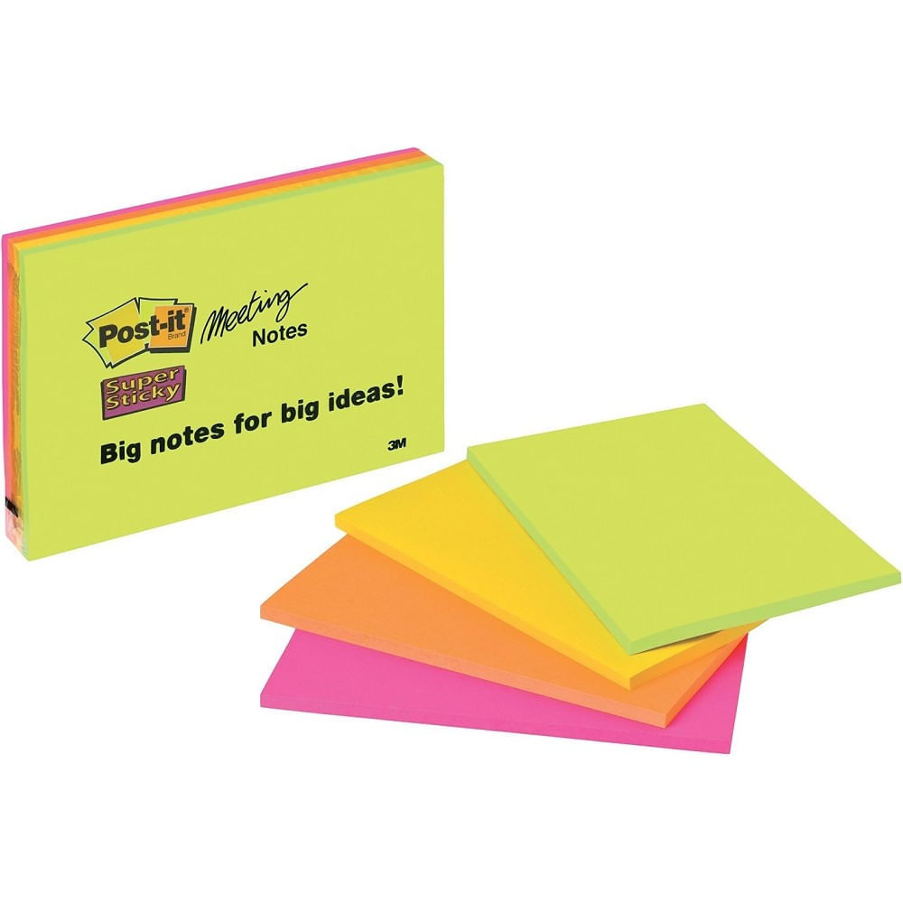 Notite adezive 3m post-it super sticky, 149 x 98.4 mm, 45 file x 4 culori neon