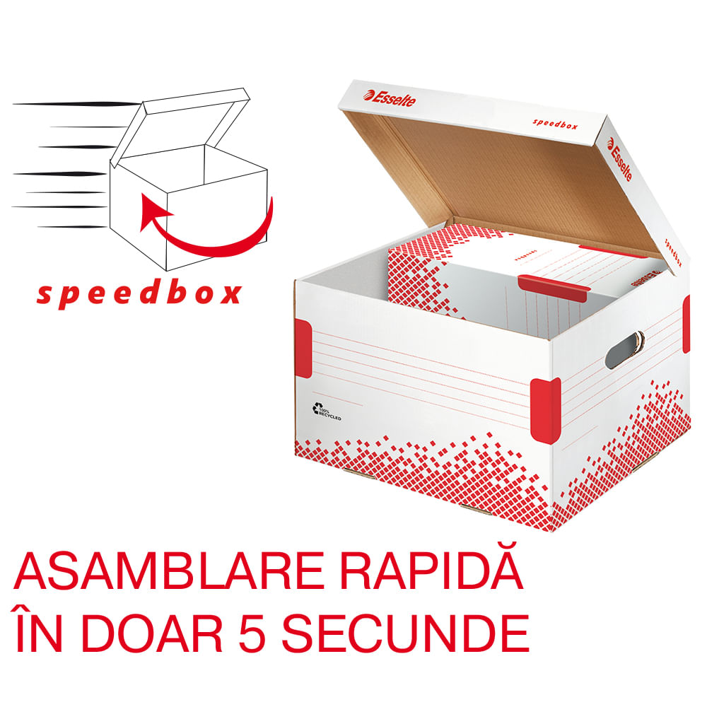 Container arhivare si transport Esselte Speedbox, cu capac, carton reciclat si reciclabil, dimensiune M, alb