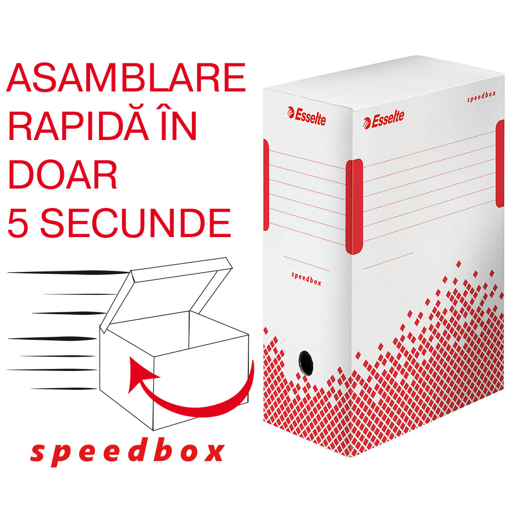 Container arhivare si transport cu capac carton reciclat si reciclabil cotor 150mm alb Esselte Speedbox