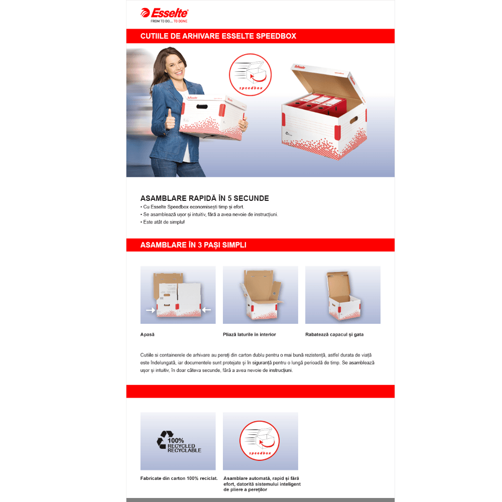 bibliorafturi Cutie arhivare carton reciclat si reciclabil alb Esselte Speedbox