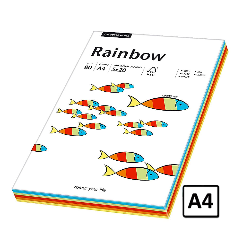 Hartie A4 Rainbow, 80 g/mp, 100 coli/top, 5 culori intense, pret per top dacris.net poza 2021