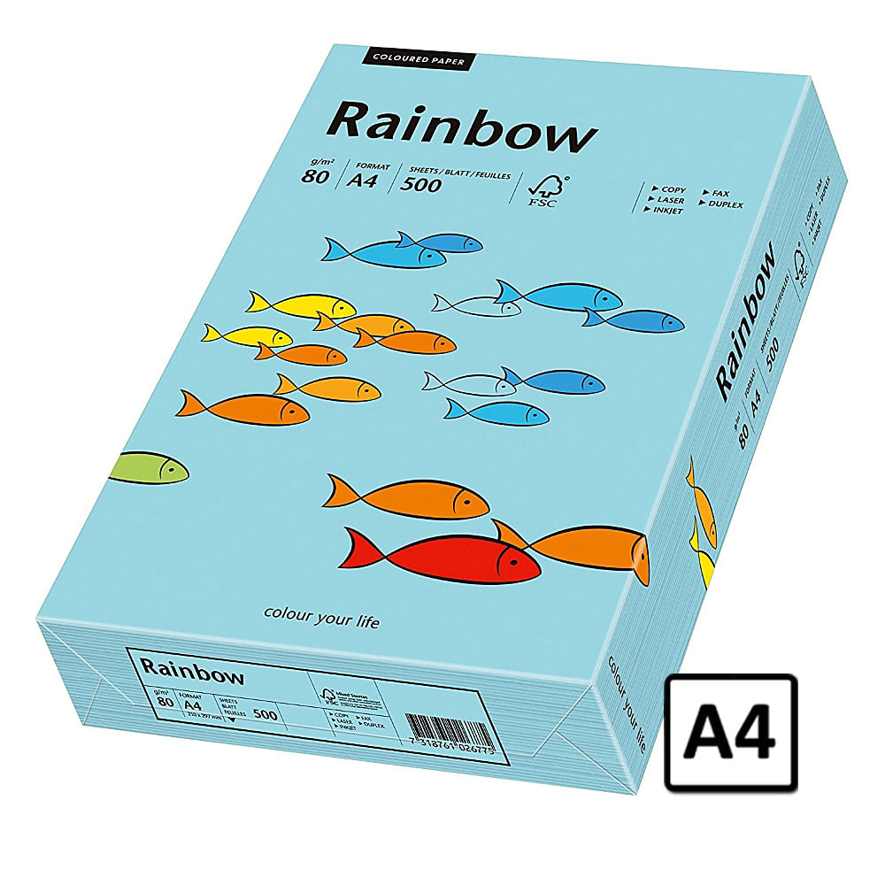 Hartie A4 Rainbow, 80 g/mp, 500 coli/top, albastru