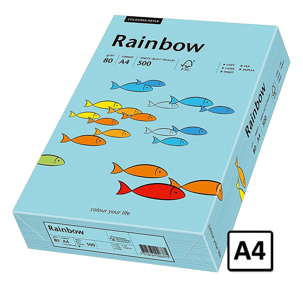 Hartie A4 Rainbow, 80 g/mp, 500 coli/top, albastru