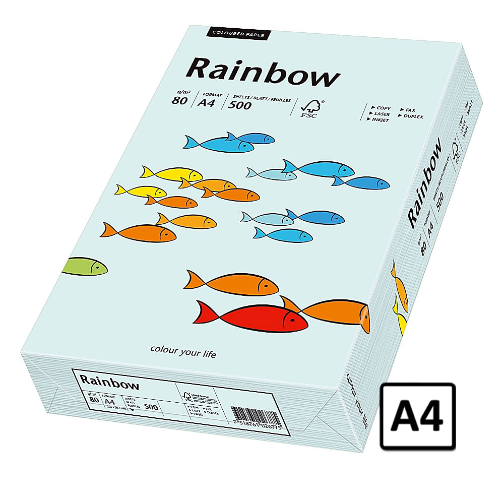 Hartie A4 Rainbow, 80 g/mp, 500 coli/top, albastru pastel, pret per top