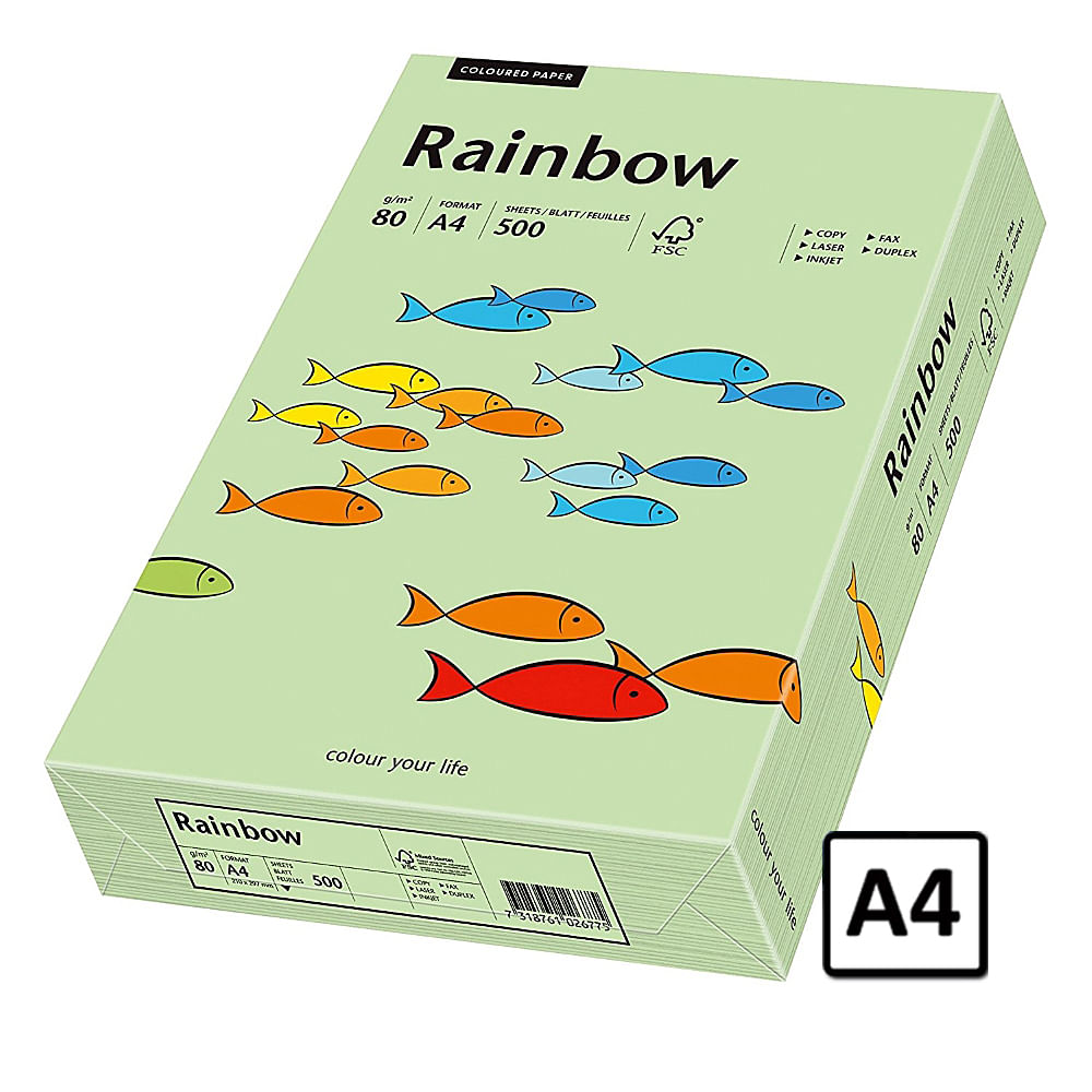 Hartie A4 Rainbow, 80 g/mp, 500coli/top, verde mediu, pret per top