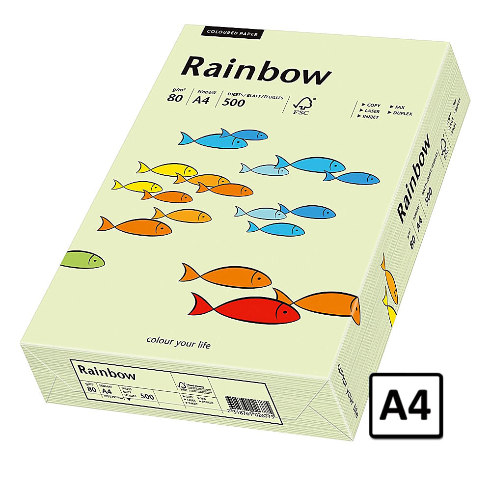 Hartie A4 Rainbow, 80 g/mp, 500 coli/top, verde pastel, pret per top