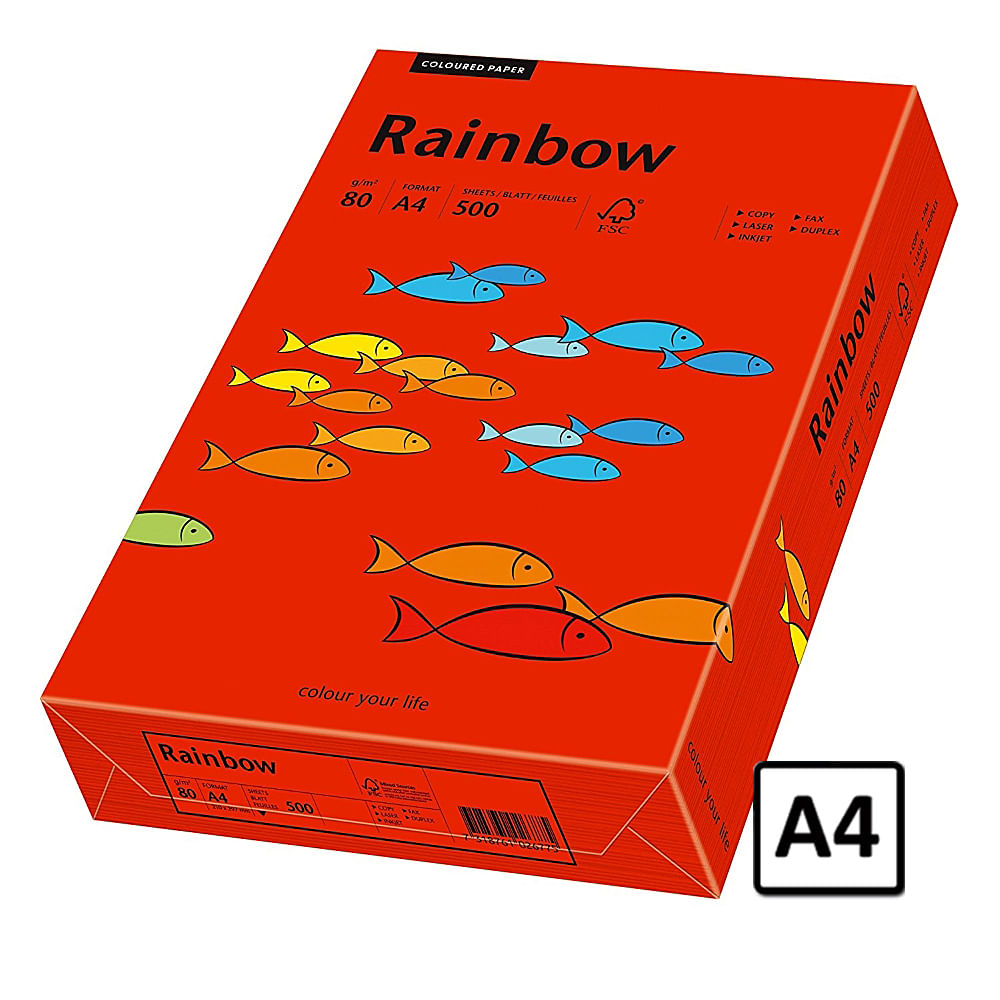 Hartie A4 Rainbow, 80 g/mp, 500 coli/top, rosu intens, pret per bucata