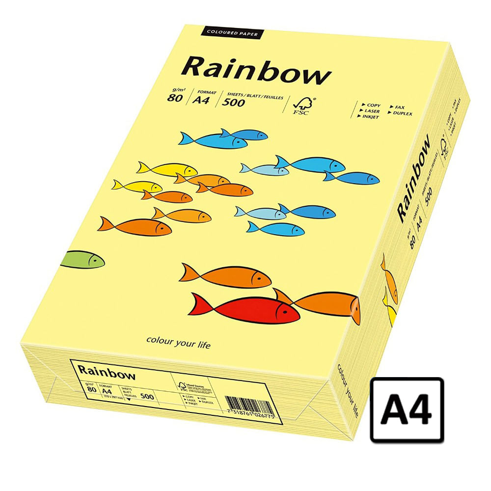 Hartie A4 Rainbow, 80 g/mp, 500 coli/top, galben pastel, pret per top