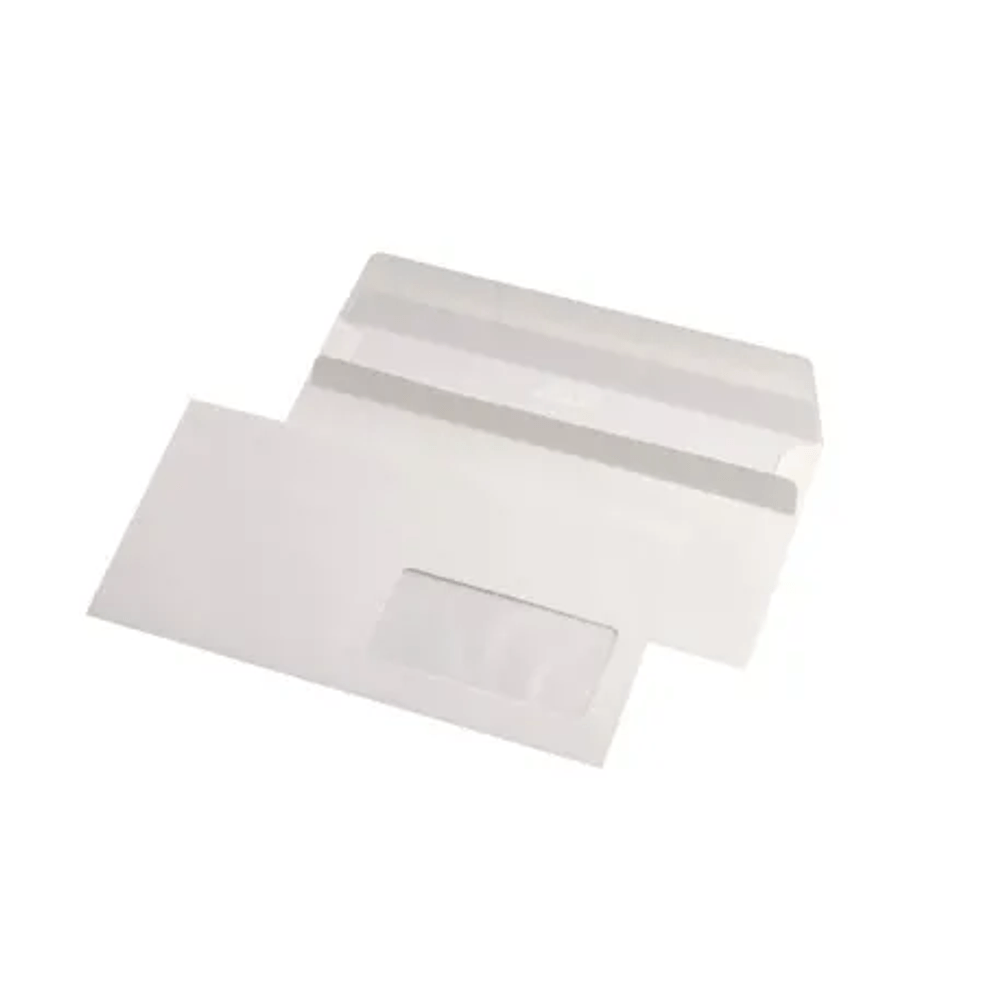 Plic dl, 110 x 220 mm, siliconic, cu fereastra dreapta, alb, 100 bucati/set
