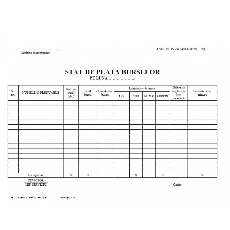 Stat pentru plata burselor A4 50 bucăți/set Stat pentru plata burselor A4 50 bucăți/set