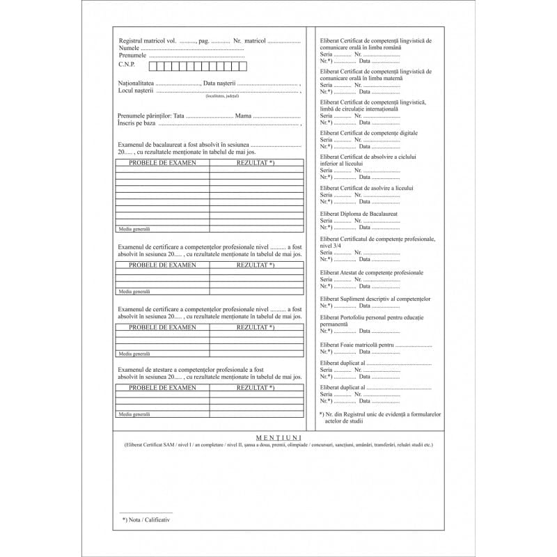 Registru matricol pentru licee grupuri scolare scoli A4 coperta carton subtire