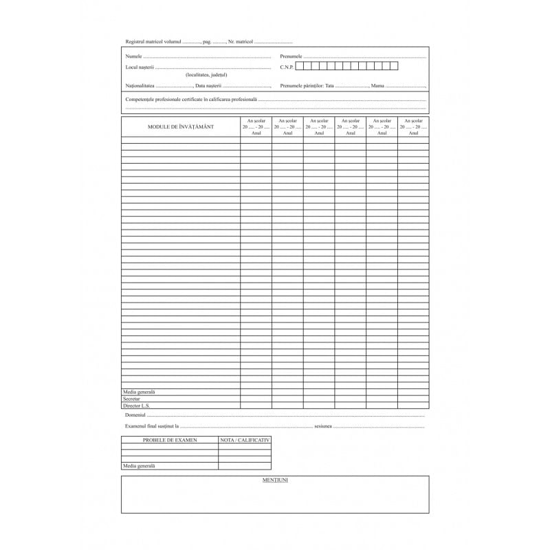 Registru matricol pentru invatamant profesional A3 coperta imitatie piele