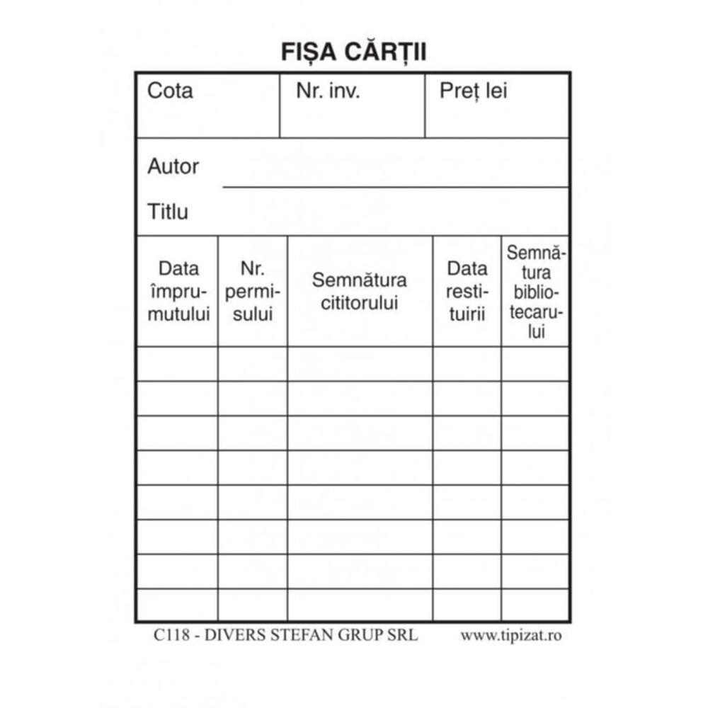 Fisa cartii, 7.5 x 10 cm