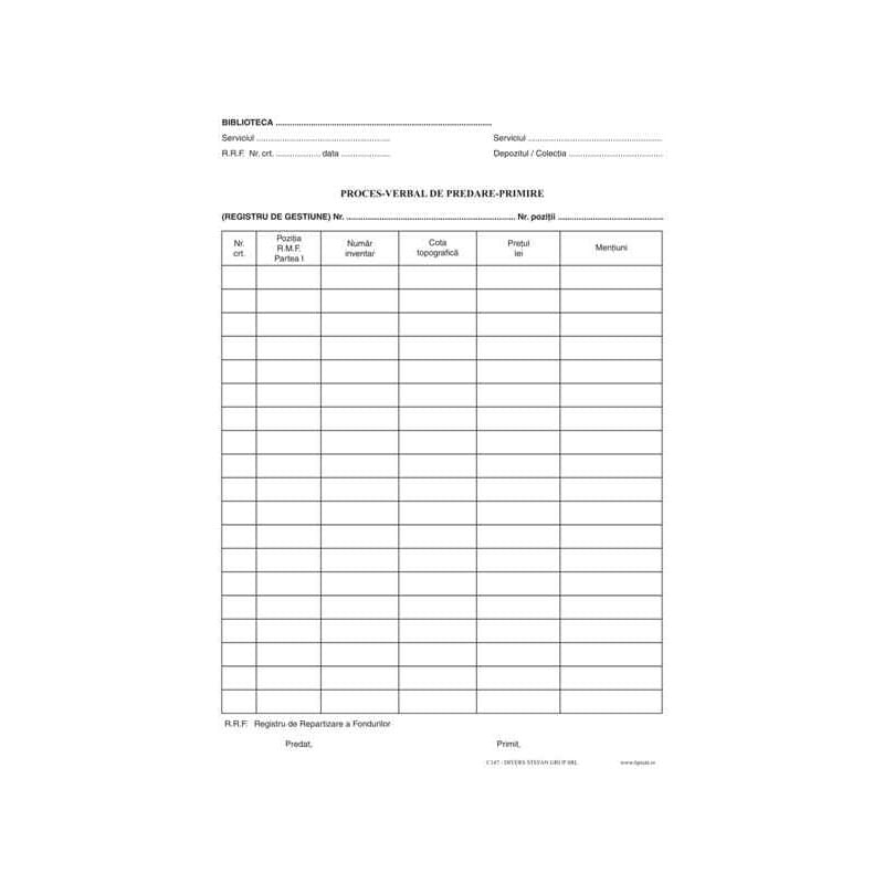 Proces-verbal de predare-primire A4 set 50 bucăți Proces-verbal de predare-primire A4 set 50 bucăți