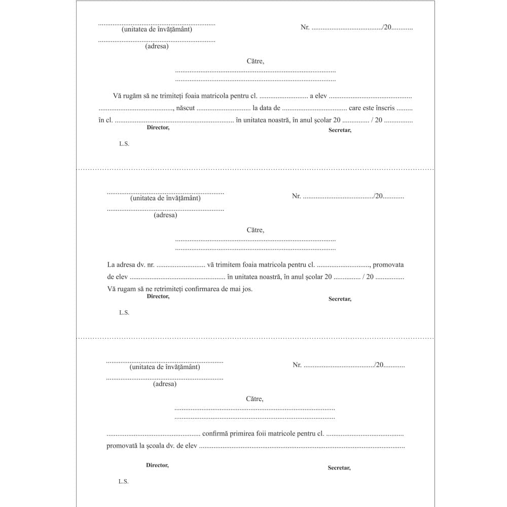 Scrisoare de solicitare a foii matricole transmitere si confirmare