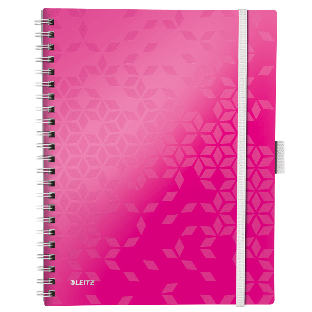 Caiet leitz wow be mobile, a4, coperta pp, cu spira, 80 file, dictando, roz metalizat
