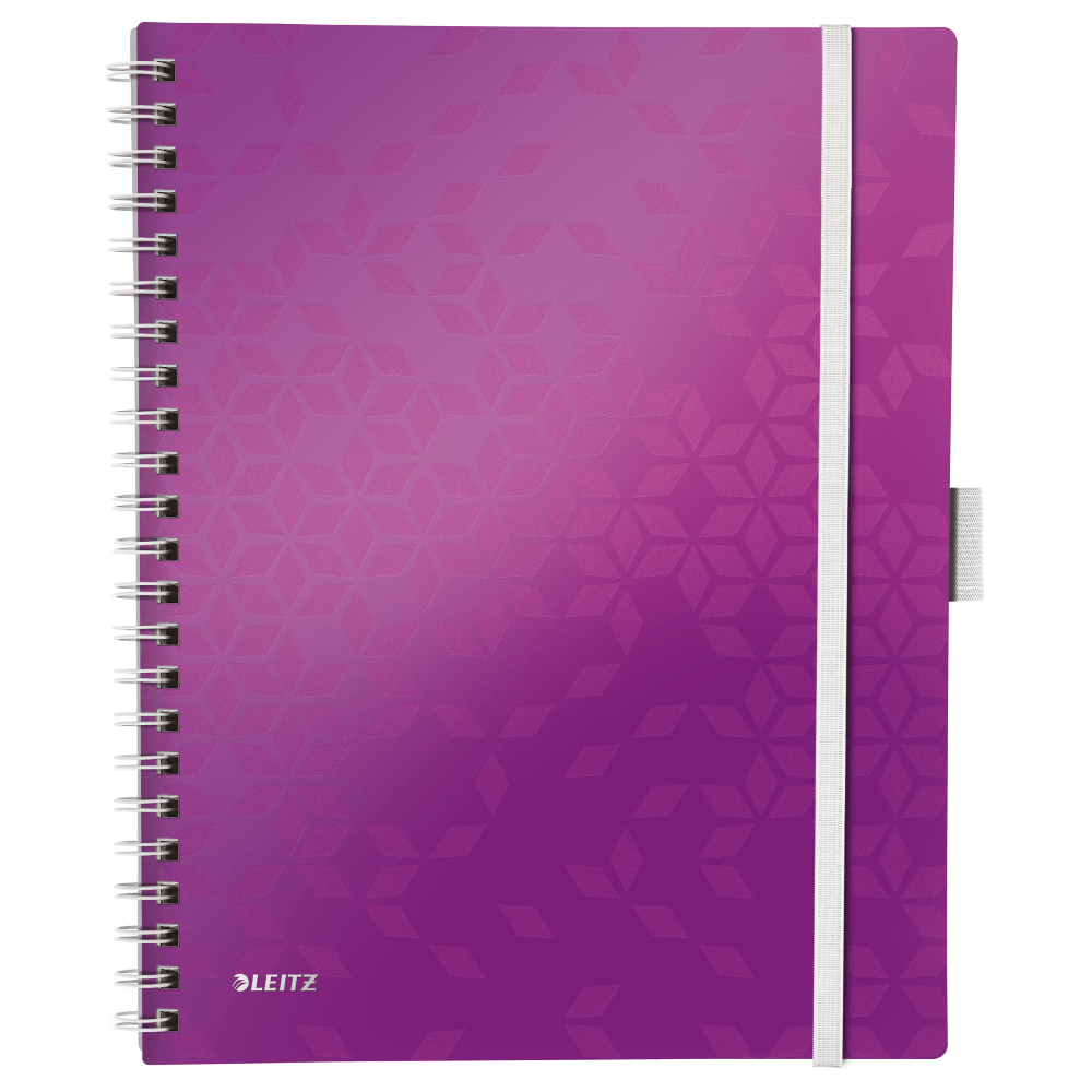 Caiet de birou leitz wow be mobile, a4, coperta pp, cu spira, 80 file, matematica, mov metalizat