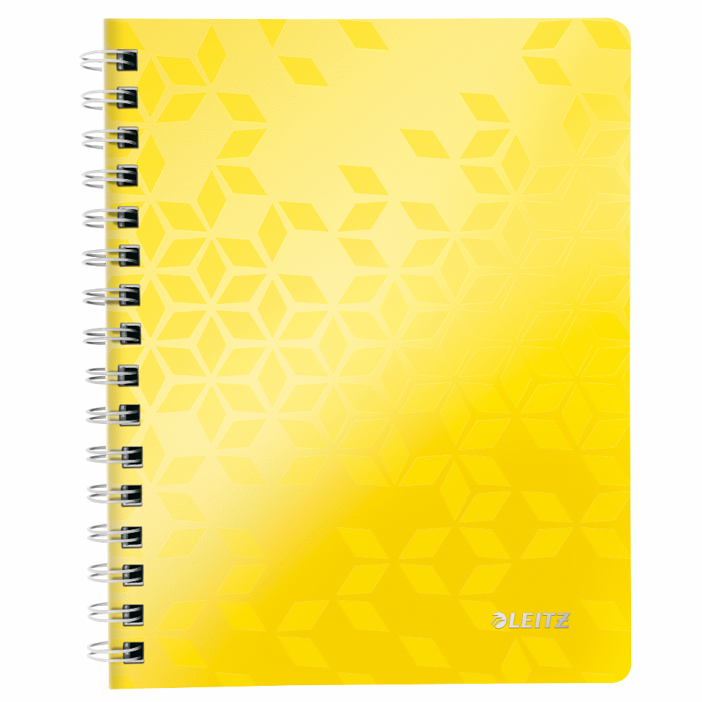 Caiet de birou Leitz Wow A4 coperta PP cu spira 80 file matematica galben metalizat