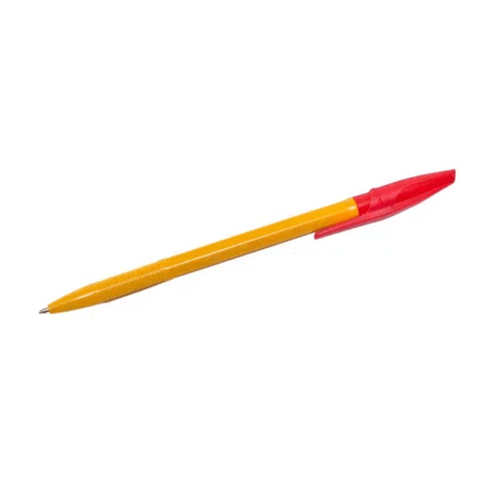 Pix cu bila, corp galben, unica folosinta, 1.0 mm, rosu