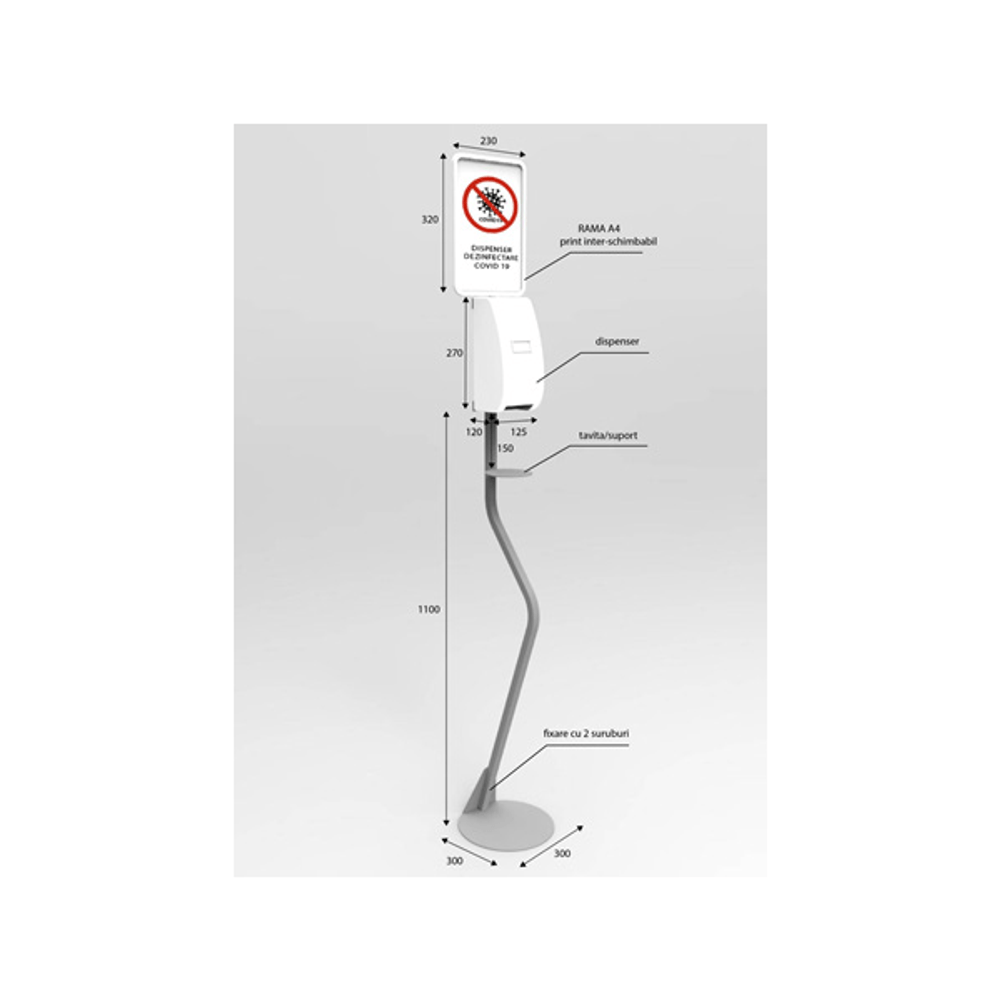 Dispenser gel dezinfectant cu stand