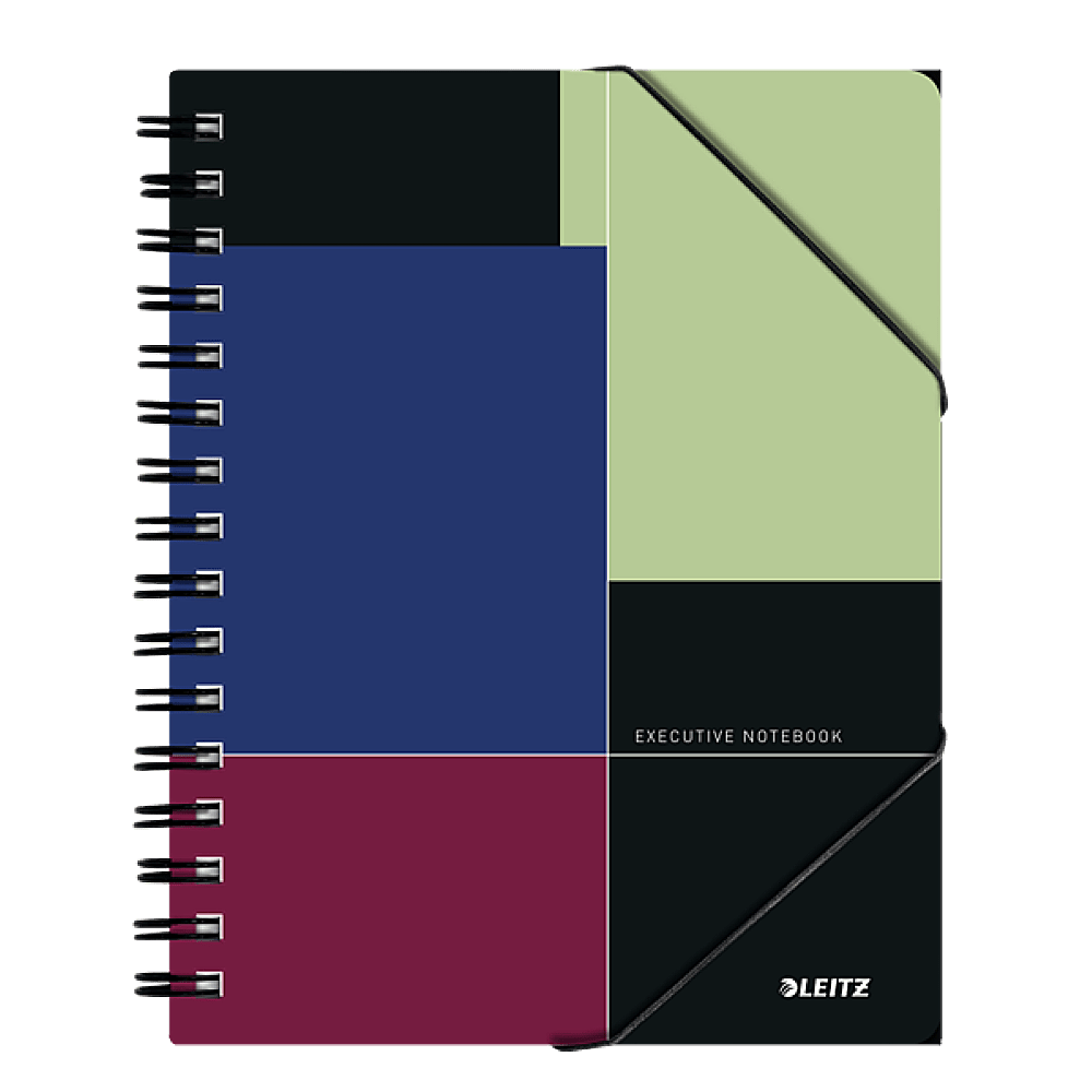 Caiet de birou Leitz Executive Be Mobile, A5, coperta PP, cu spira, 80 file, matematica, negru-violet