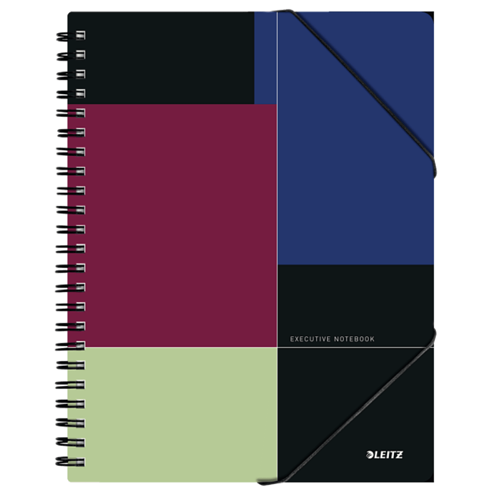 Caiet de birou Leitz Executive Be Mobile, A4, coperta PP, cu spira, 80 file, dictando, negru-violet