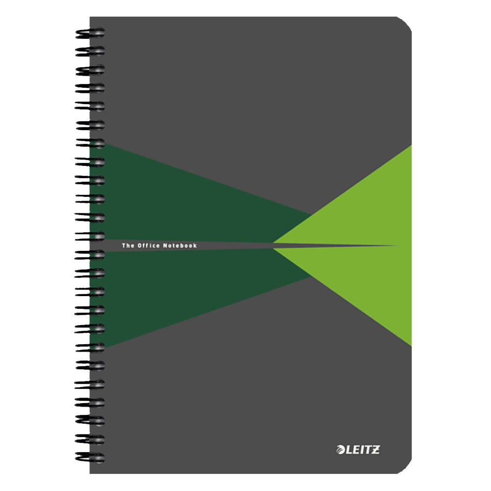 Caiet de birou Leitz Office, PP, certificare FSC, reciclabil, A5, 90 coli, cu spira, dictando, verde
