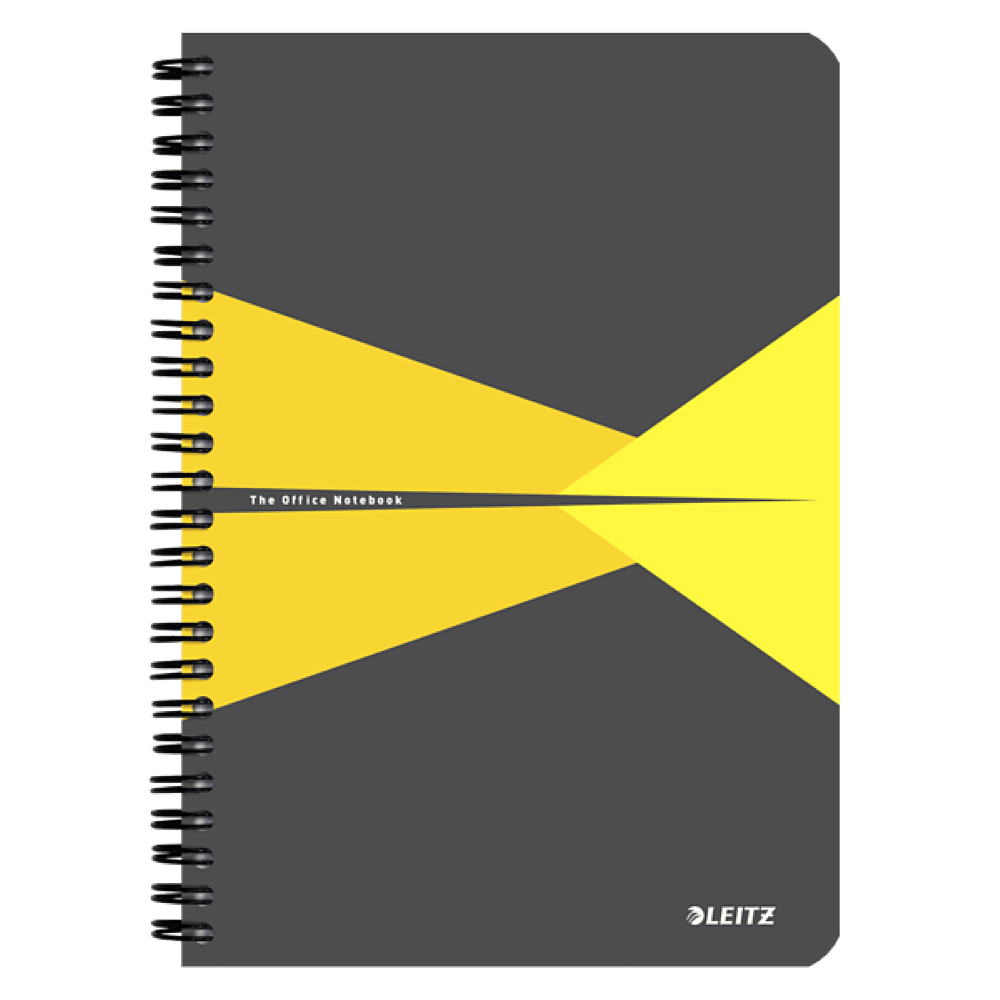 Caiet de birou leitz office, a5, coperta pp, cu spira, 90 file, dictando, galben