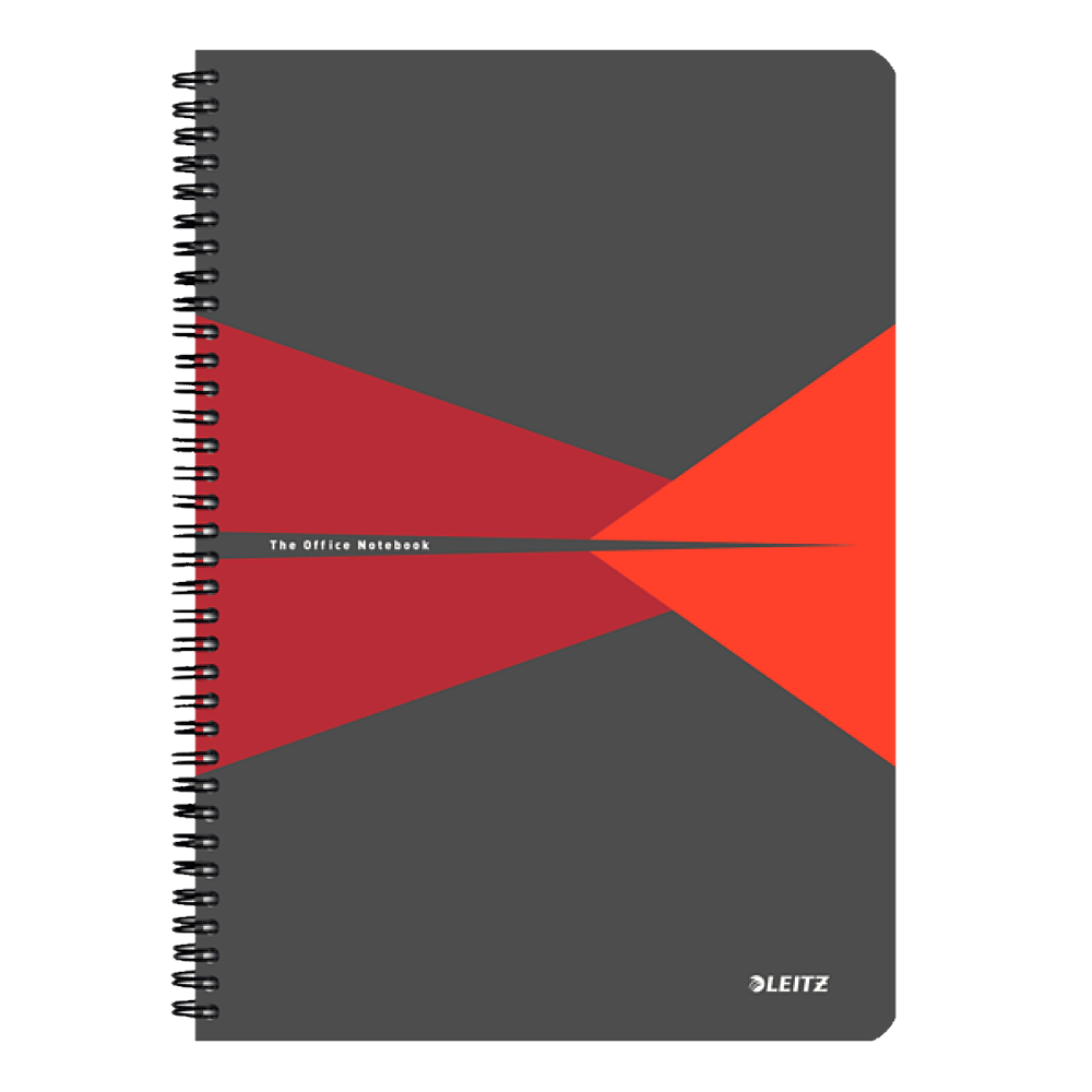 Vezi detalii pentru Caiet de birou Leitz Office, PP, certificare FSC, reciclabil, A5, 90 coli, cu spira, dictando, rosu