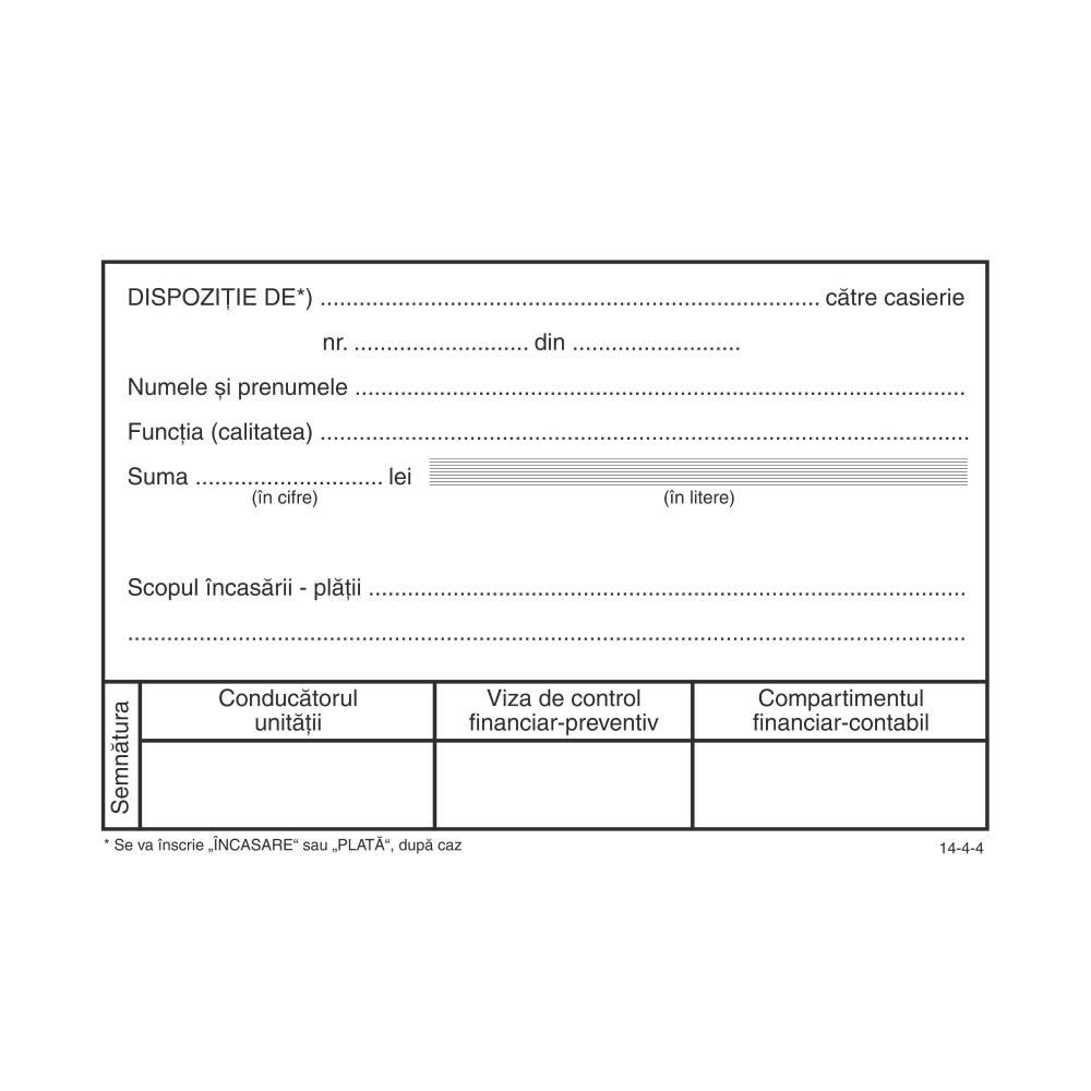 Dispozitie de casierie, a6, hartie autocopiativa, 50 set/carnet 3 carnete/set