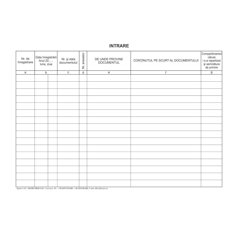 Registru cartonat intrare iesire, a4, hartie offset, 100 file/carnet