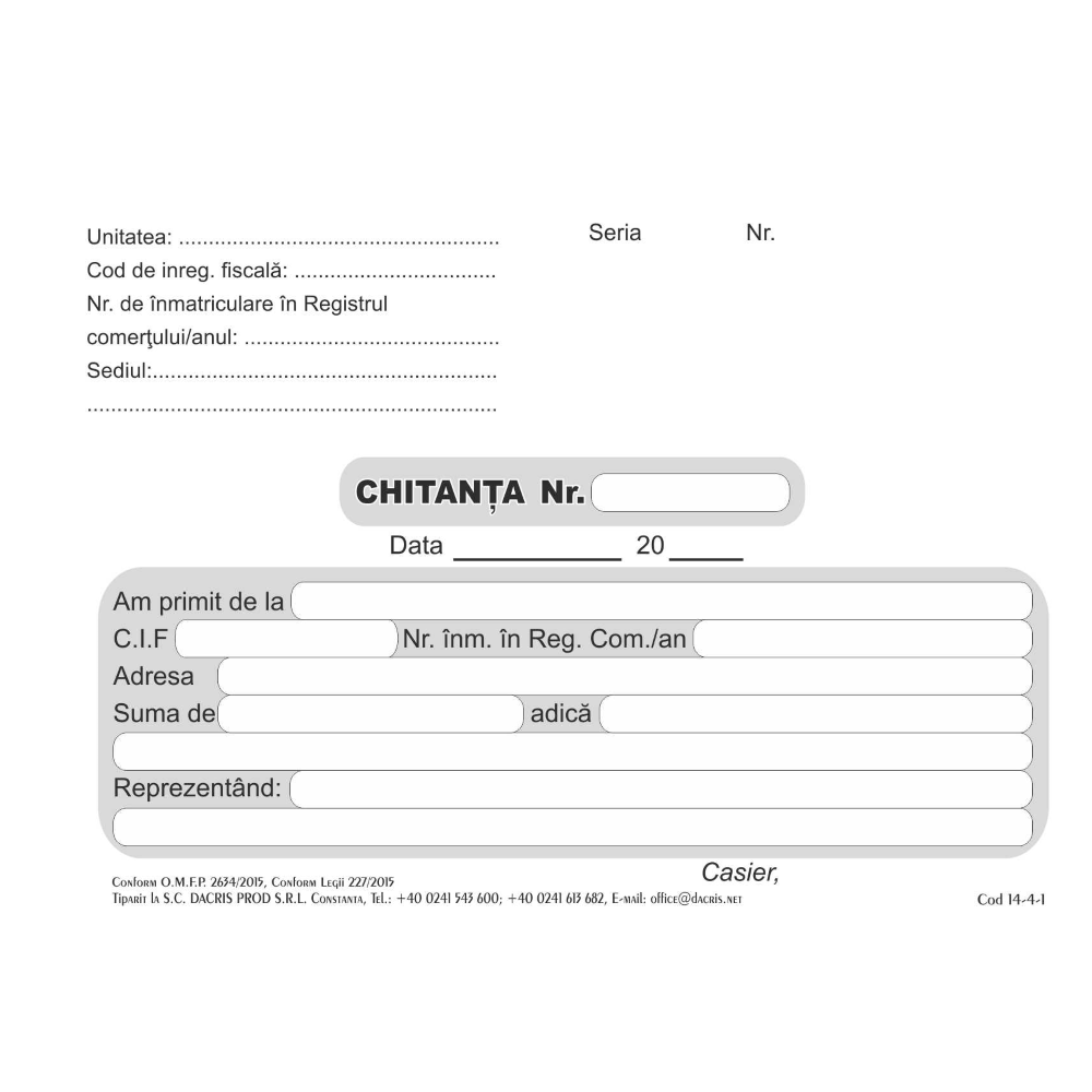 Chitanta a6, 2 exemplare, hartie offset