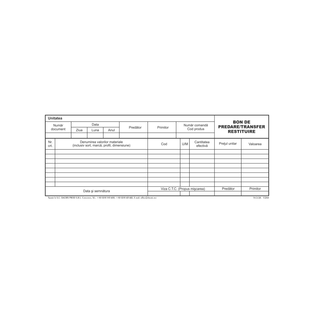 Bon transfer, A5, hartie offset, 100 file/carnet Bon transfer, A5 100 file/carnet