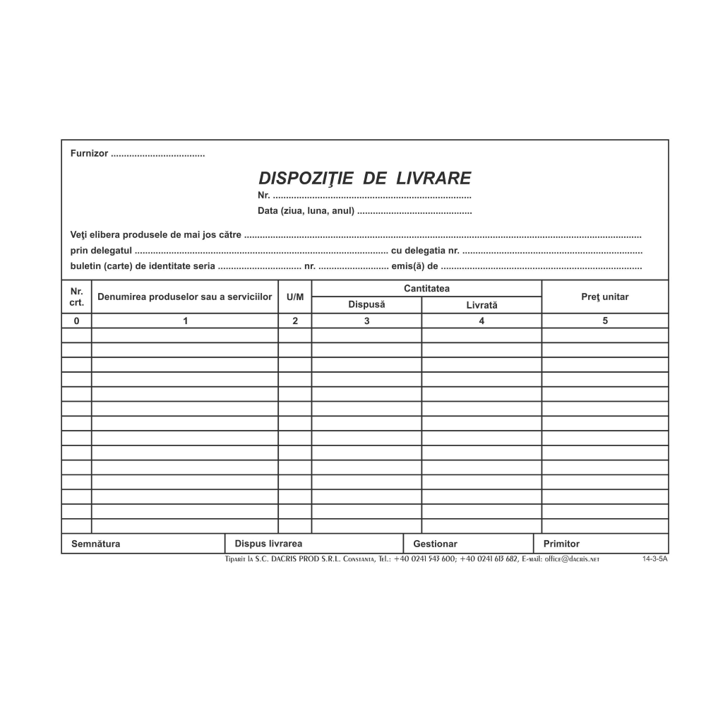 Dispozitie de livrare, a5, hartie offset, 100 file/carnet