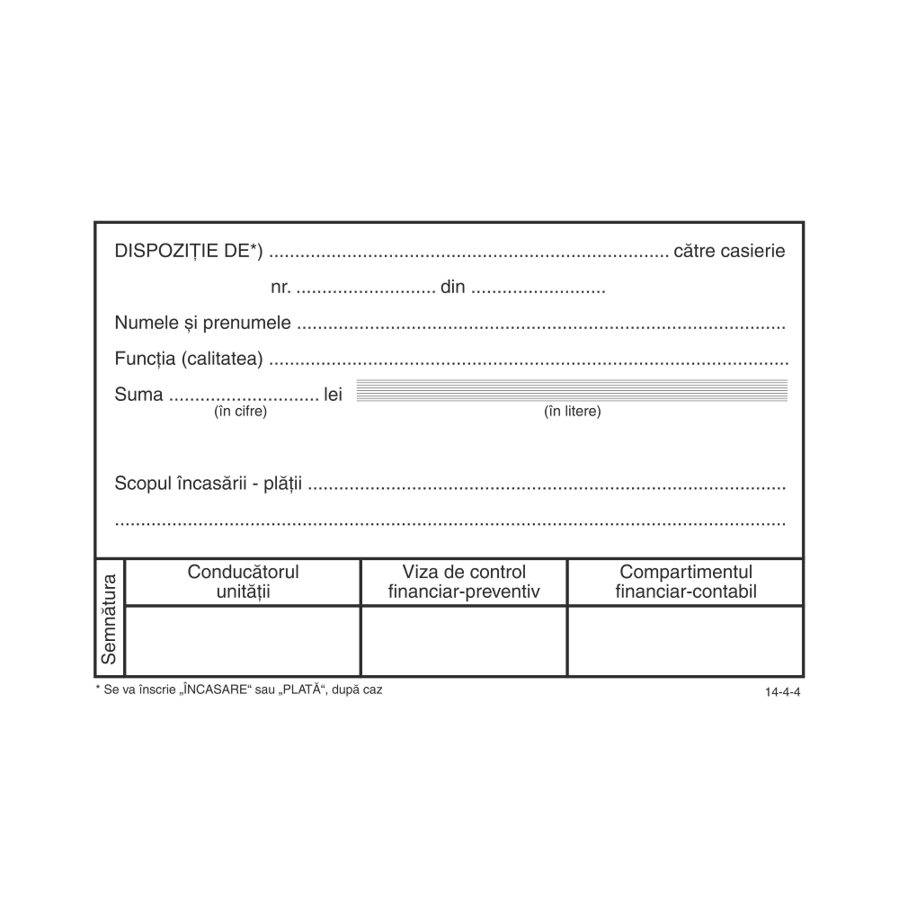 Dispozitie casierie, a6, hartie offset, 100 file/carnet