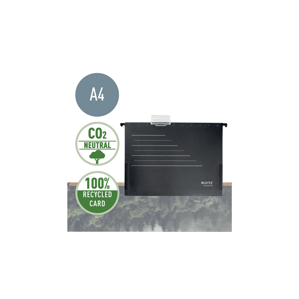 Dosar suspendabil Leitz Recycle carton reciclat si reciclabil A4 cu burduf negru Dosar suspendabil Leitz Recycle carton reciclat A4 cu burduf negru