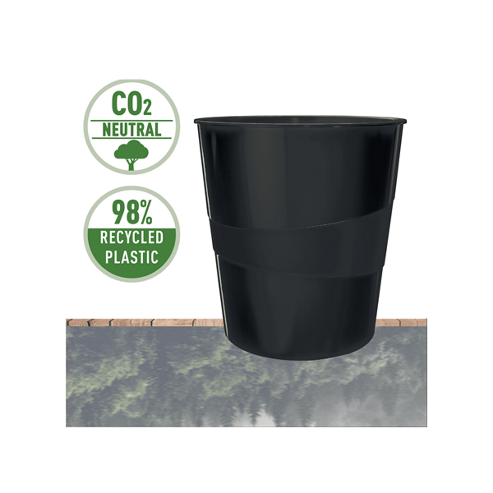Cos hartie plastic partial reciclat si reciclabil negru 15 L Leitz Recycle Cos hartie plastic negru 15 L Leitz Recycle