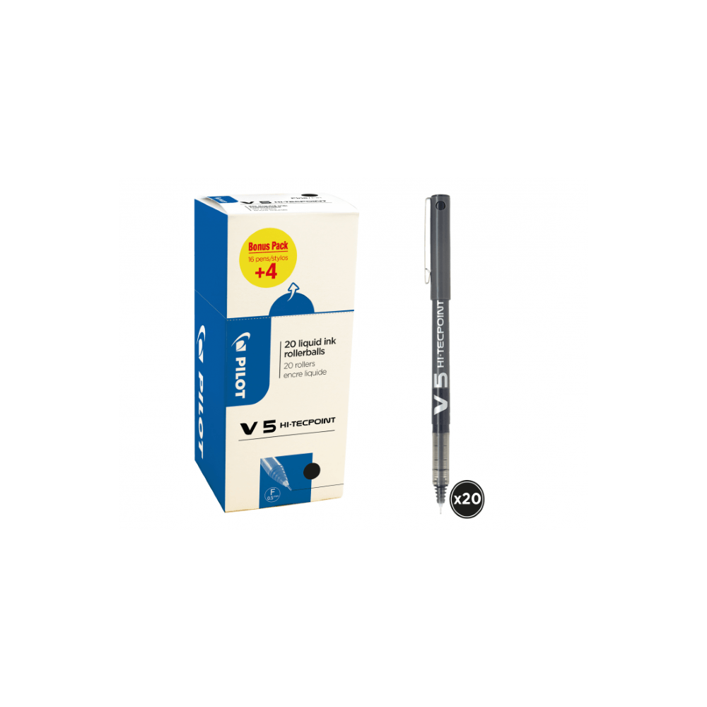 Roller Pilot V5 Hi-Tecpoint, 0.5 mm, negru, 20 bucati/cutie dacris.net poza 2021