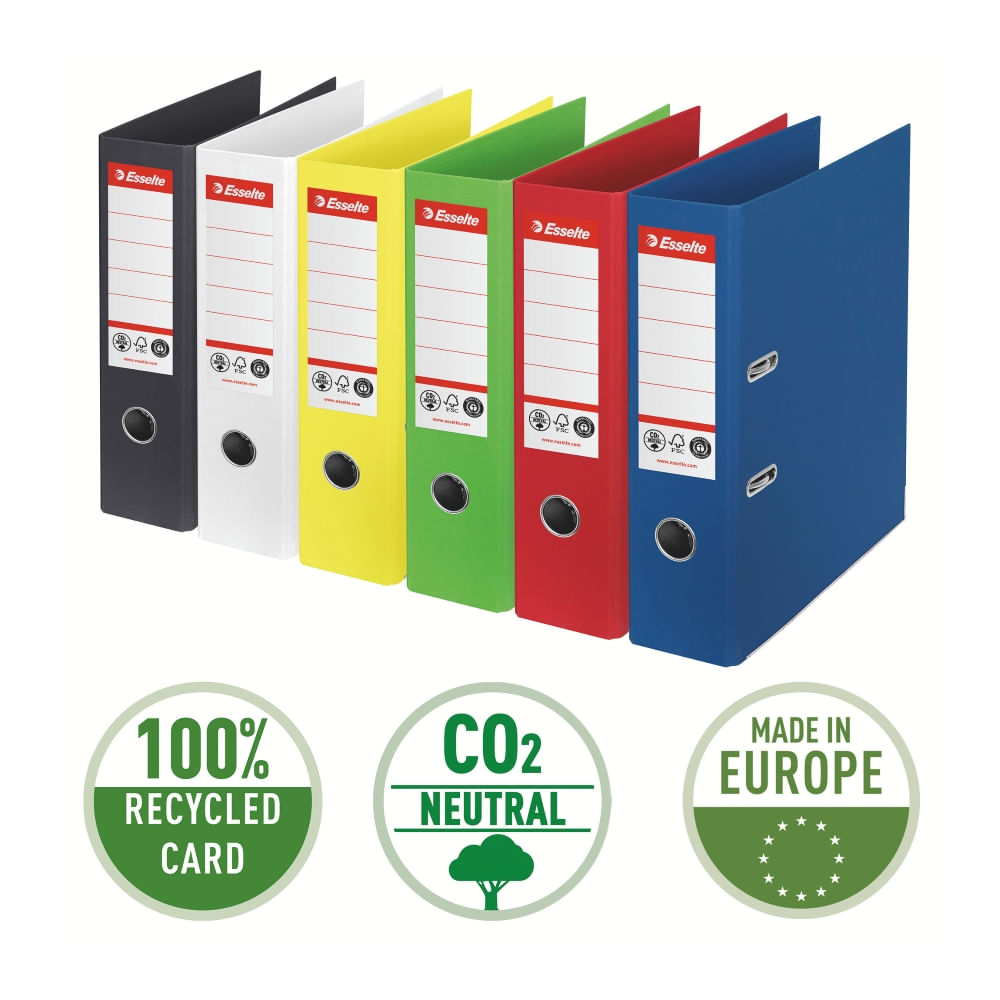 Biblioraft Esselte No.1 Power Recycled, carton reciclat si reciclabil cu amprenta CO2 neutra, A4, 75 mm, negru