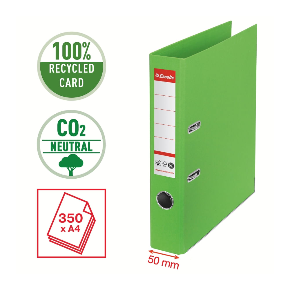 Biblioraft Esselte No.1 Power Recycled carton reciclat si reciclabil cu amprenta CO2 neutra A4 50 mm verde