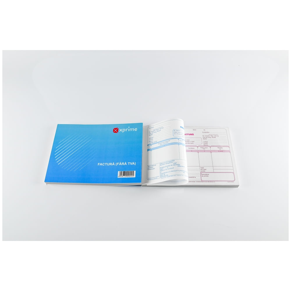 Factura cu TVA A5, 3 exemplare, hartie autocopiativa, 50 seturi/carnet, coperta carton 300 g/mp
