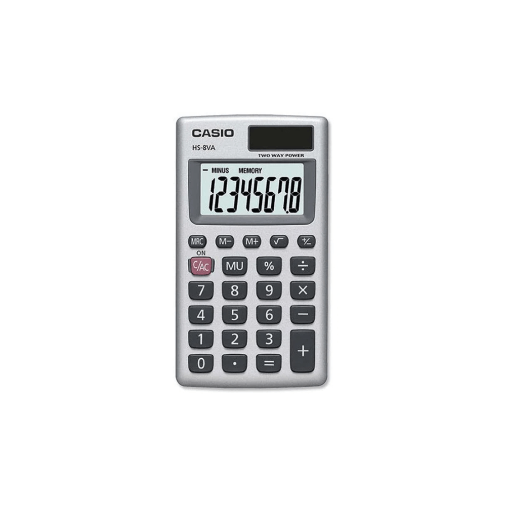 Calculator de buzunar 8 digits Casio HS-8VA argintiu Casio imagine 2022 depozituldepapetarie.ro