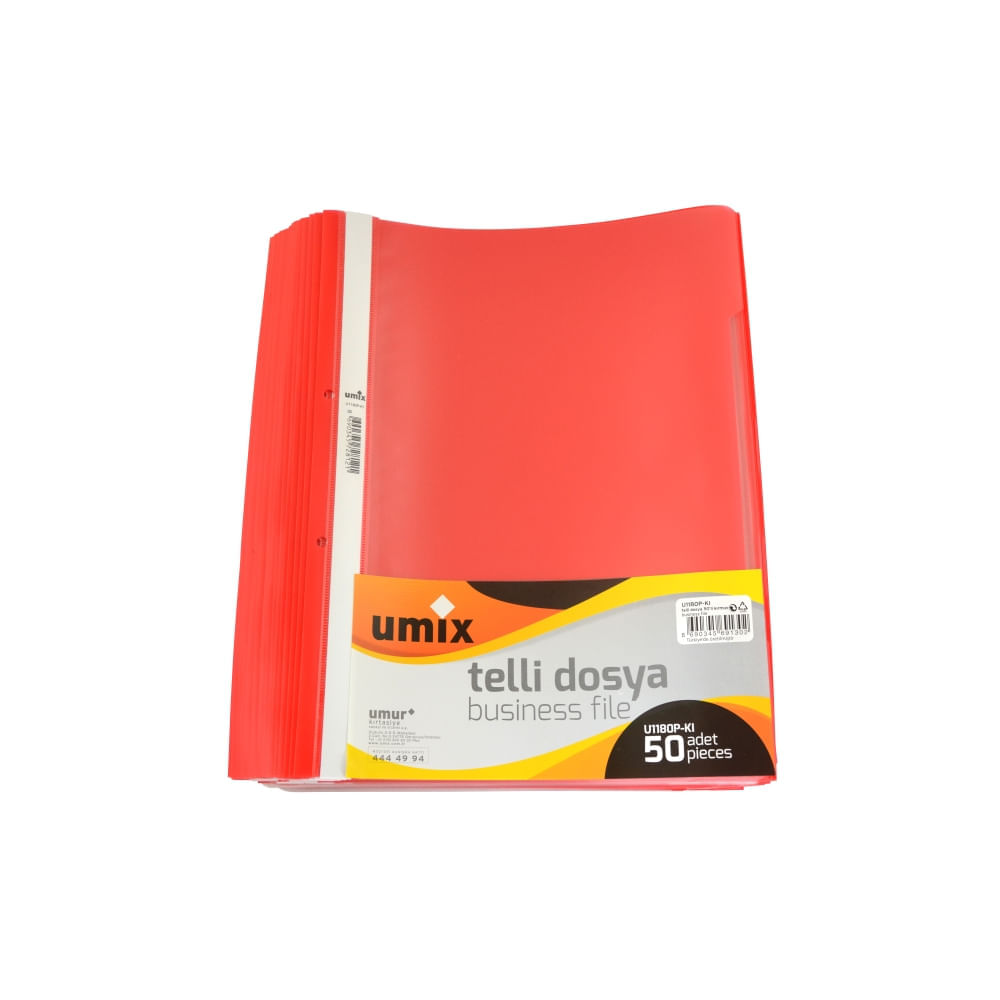 Dosar A4 plastic sina si perforati 50 buc/set Umix rosu