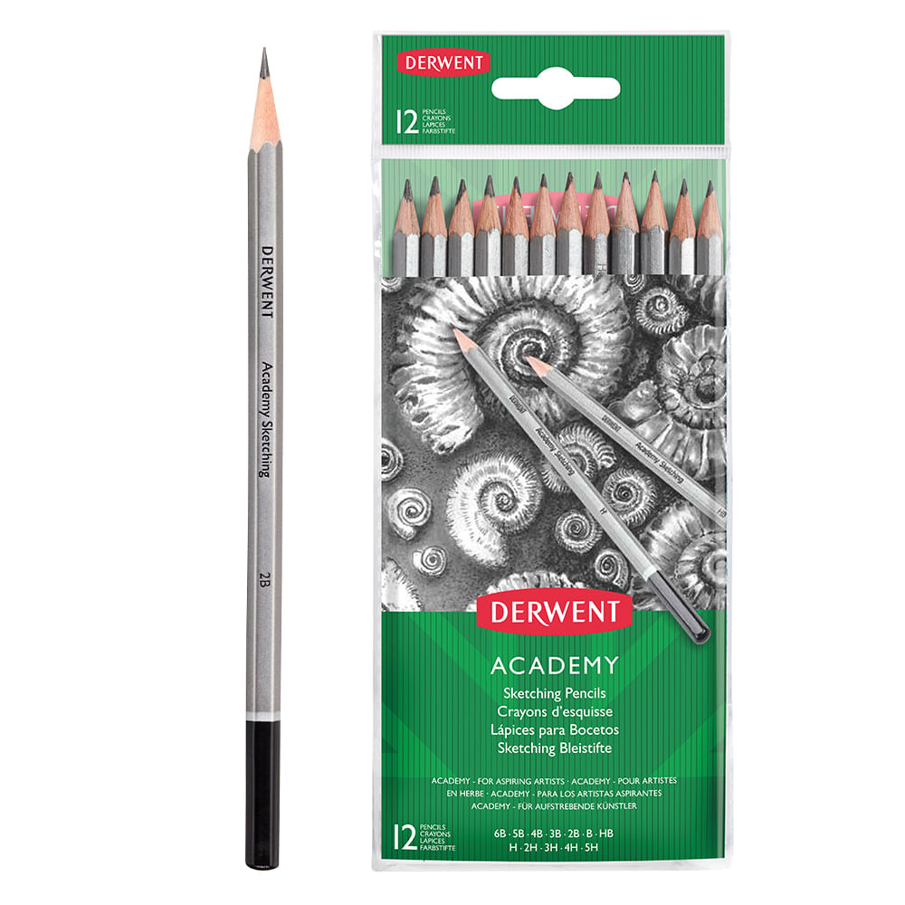 Set 12 creioane Grafit 5H-6B Derwent Academy, blister dacris.net imagine 2022 cartile.ro