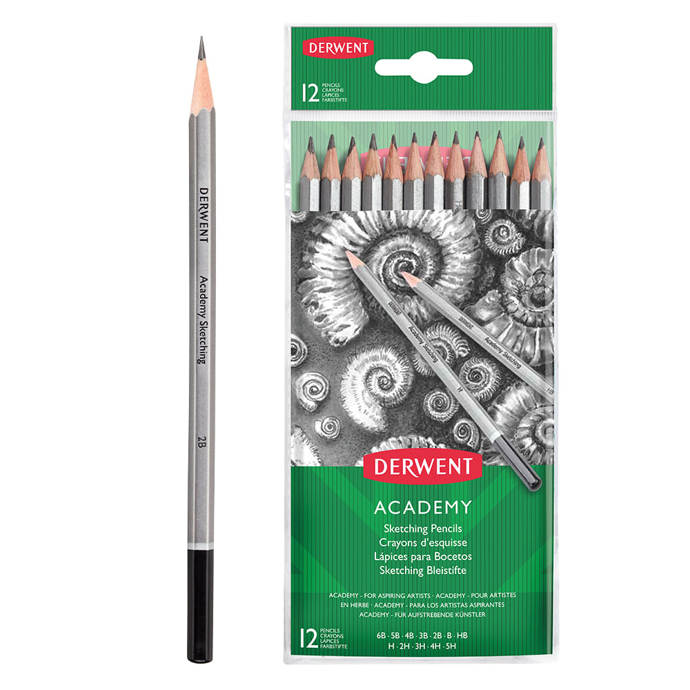 Creioane Grafit 5H-6B Derwent Academy blister 12 buc/set calitate superioara negru